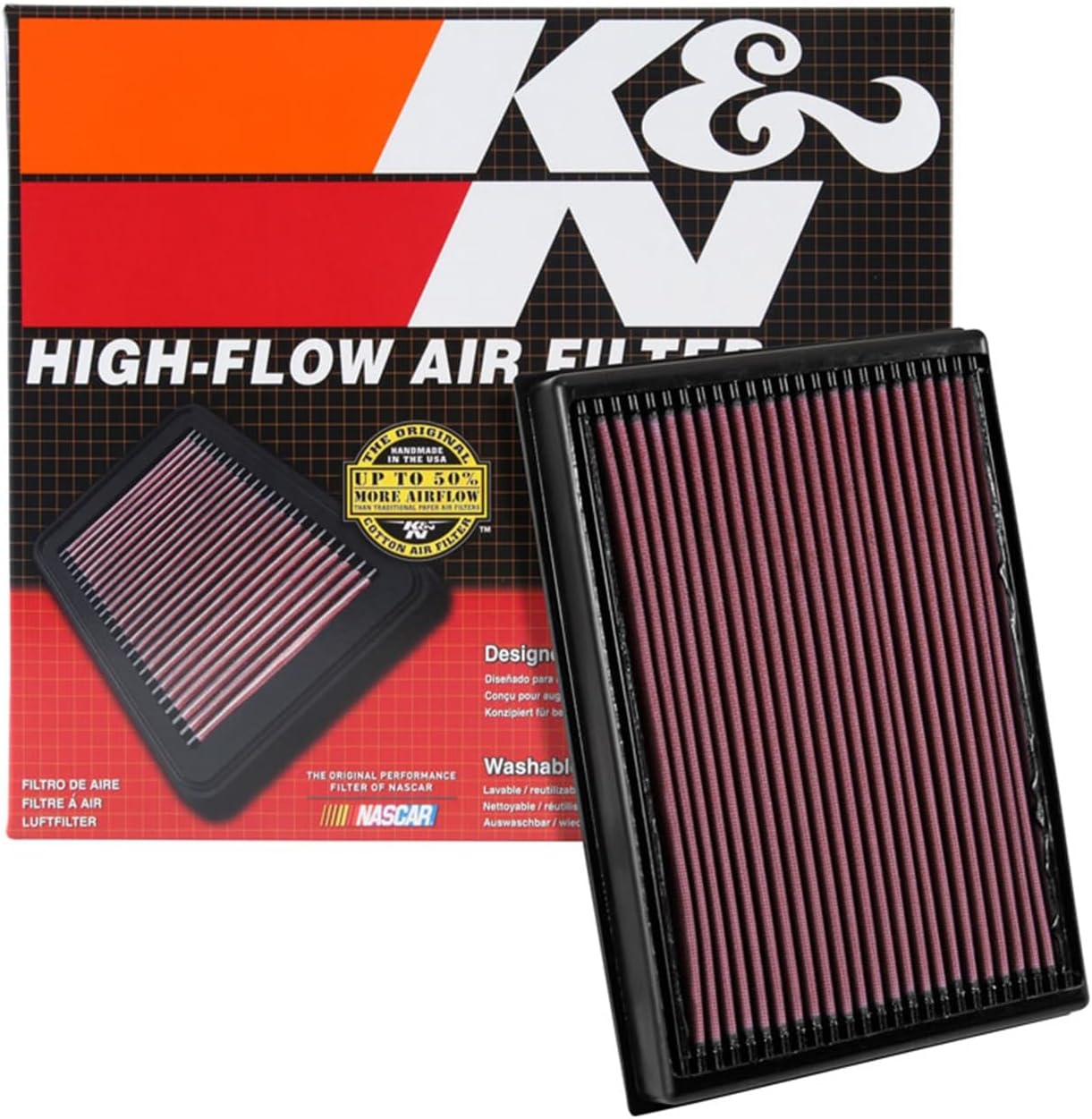 K&N High-Flow Original Lifetime Engine Air Filter: Increase Power: Premium, Washable: Compatible with 2016-2019 Nissan, Titan XD, 33-5048