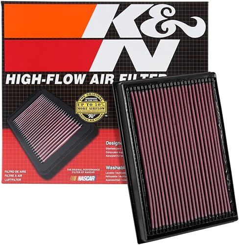 Miniatura 1 de K&N Filtro de aire de motor original de alto flujo: Aumento de potencia: Premium, Lavable: Compatible con Nissan 2016-2019, Titan XD, 33-5048