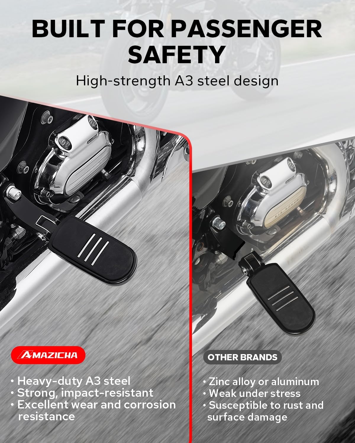 Amazicha Passenger Foot pegs Passenger Mini Footboard FootPegs Fit for Harley Davidson Touring Road King Electra Glide Road Glide Street Glide 1993-2024, Black