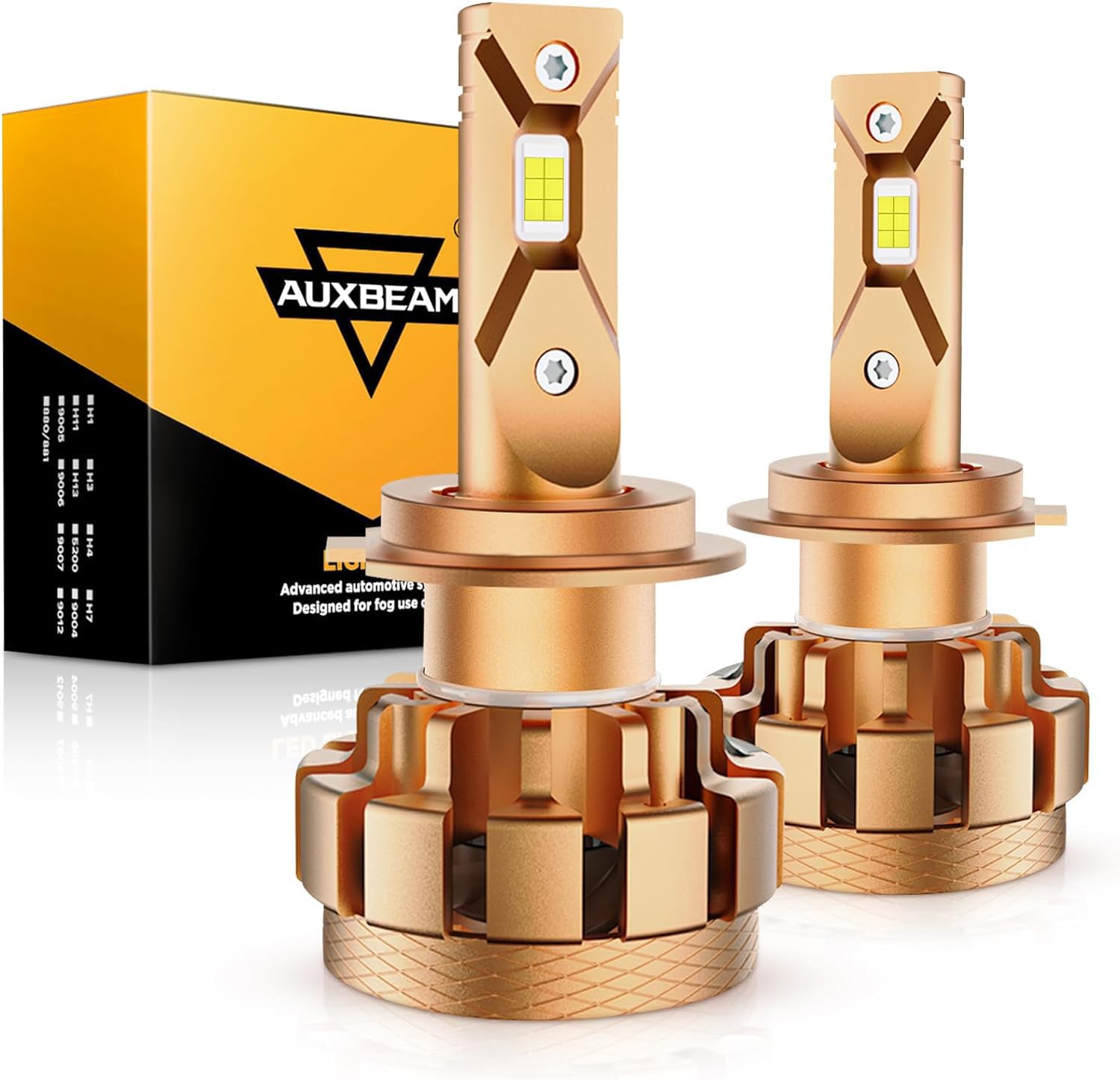 AuxbeamH7 Light LED Bulbs, 70W 14000lm Per Pair, Error Free CanBus Ready, 6000K Cool White H7 Led Conversion Kit Halogen Fog Replacement- F-16 Plus Series (Pack of 2)