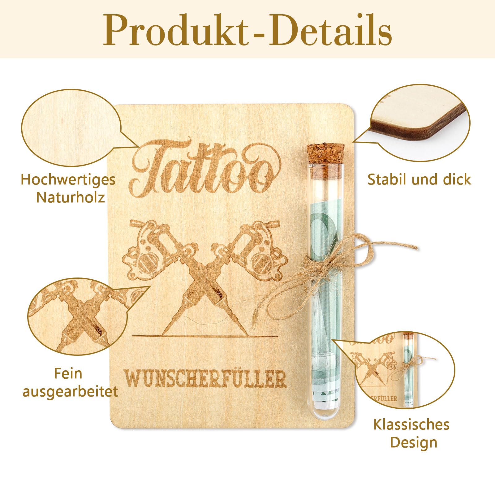 Holz Tattoo Gutschein Karte – Kreative Geldgeschenk-Verpackung Für Geburtstag, Hochzeit