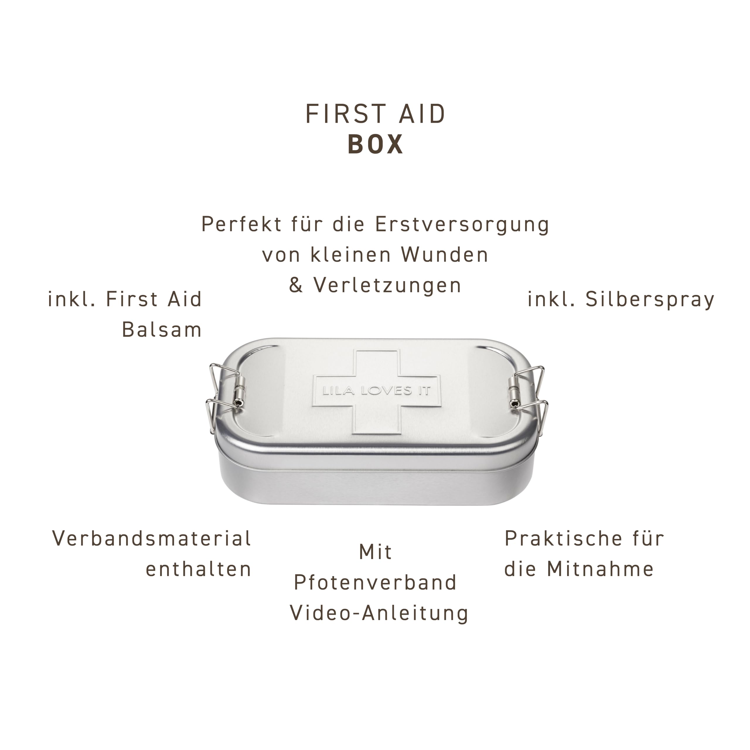 Erste-Hilfe-Set für Hunde - Verbandskasten mit First Aid Balsam und Silberspray, Verbandsmaterial, Wundkompresse und Heftpflaster-Rolle, FIRST AID BOX von LILA LOVES IT
