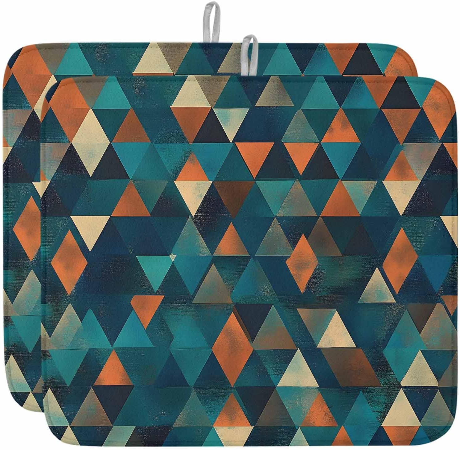 Dish Drying Mat Set of 2 Abstract Texture Microfiber Absorbent Reusable Washable Dish Drying Rack Mat Orange Blue Triangle Coffee Mat for Coffee Maker Bar Kitchen Countertops 18x24inch