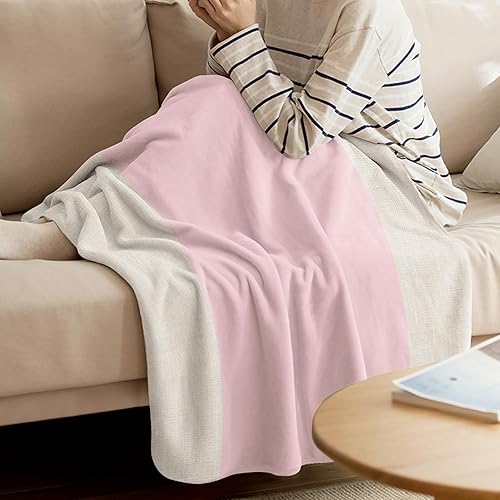 Miniatura 3 de Flannel Throw Blanket Pink Beige Lightweight Fleece Bed Blanket Vertical Soft Warm Blanket All Season SofaCouchChair for Child Adults 40 x 50 inch