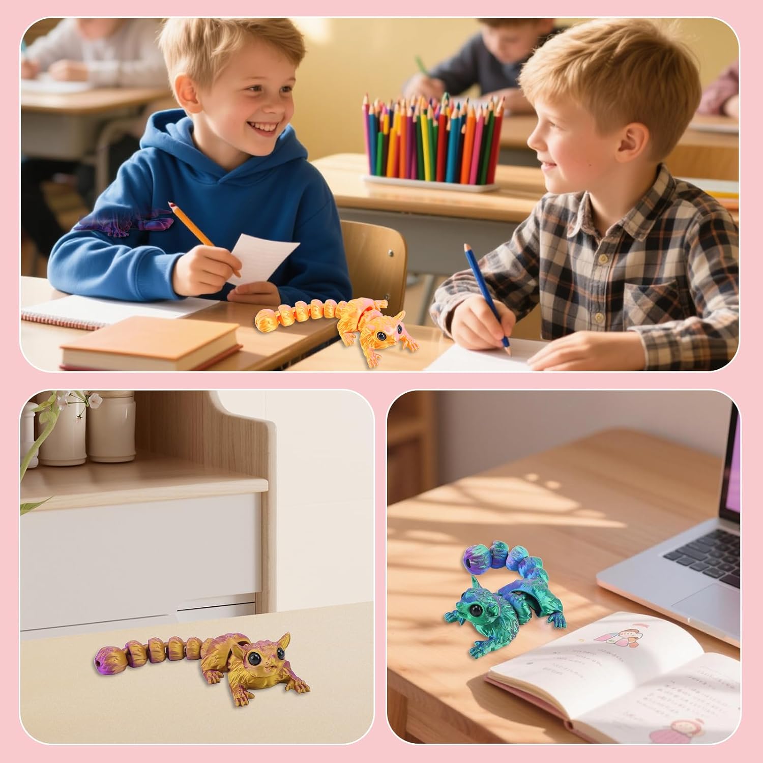 3D Printing Flying Mouse Model,Articulated Fidget 3D Printed Animals,Cute Printed Toy,Creative Desktop Pet Decoration Sculpture Gift for Easter Basket Halloween Essentials (Silk Pink-Gold)