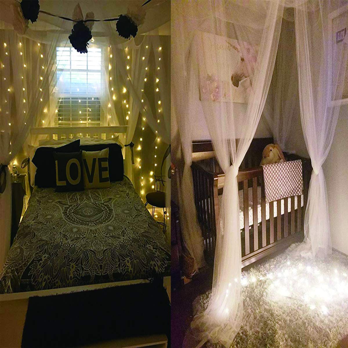 Iblay Ivory, 7x7 ft 4 Corner Post Bed Canopy, Quick and Easy Installation for King Size Beds Large Queen Size Bed Curtain