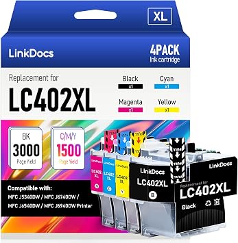 LinkDocs LC402XL Compatible Ink Cartridges Replacement for Brother LC402 LC402XL Used with Brother MFC J5340DW MFC J6740DW MFC J6540DW MFC J6940DW Printers Black Cyan Magenta Yellow 4 Pack