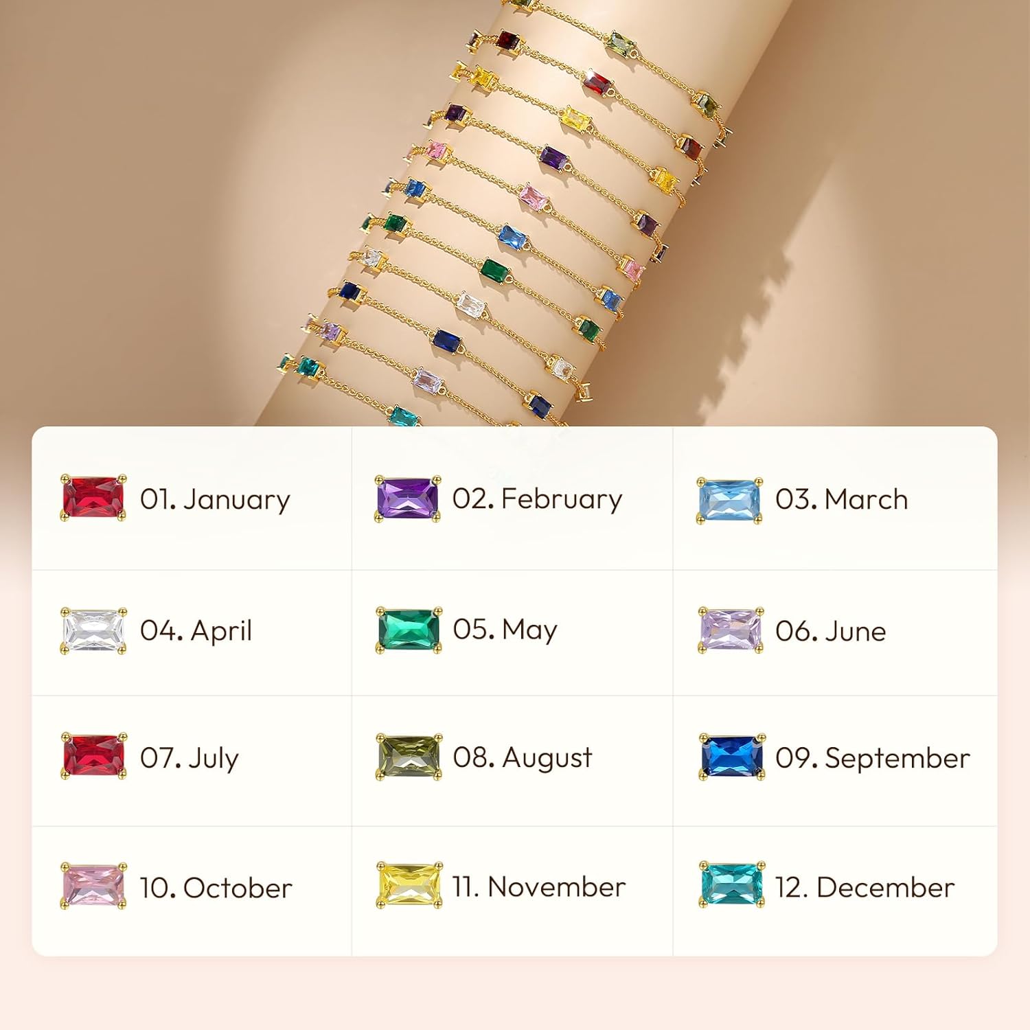 Gold Birthstone Bracelets for Women Dainty Simple Women Link Bracelet Fine Jewelry Christmas Mother's Day Birthday Gifts for Women Wife Girlfriend Her - Image 6