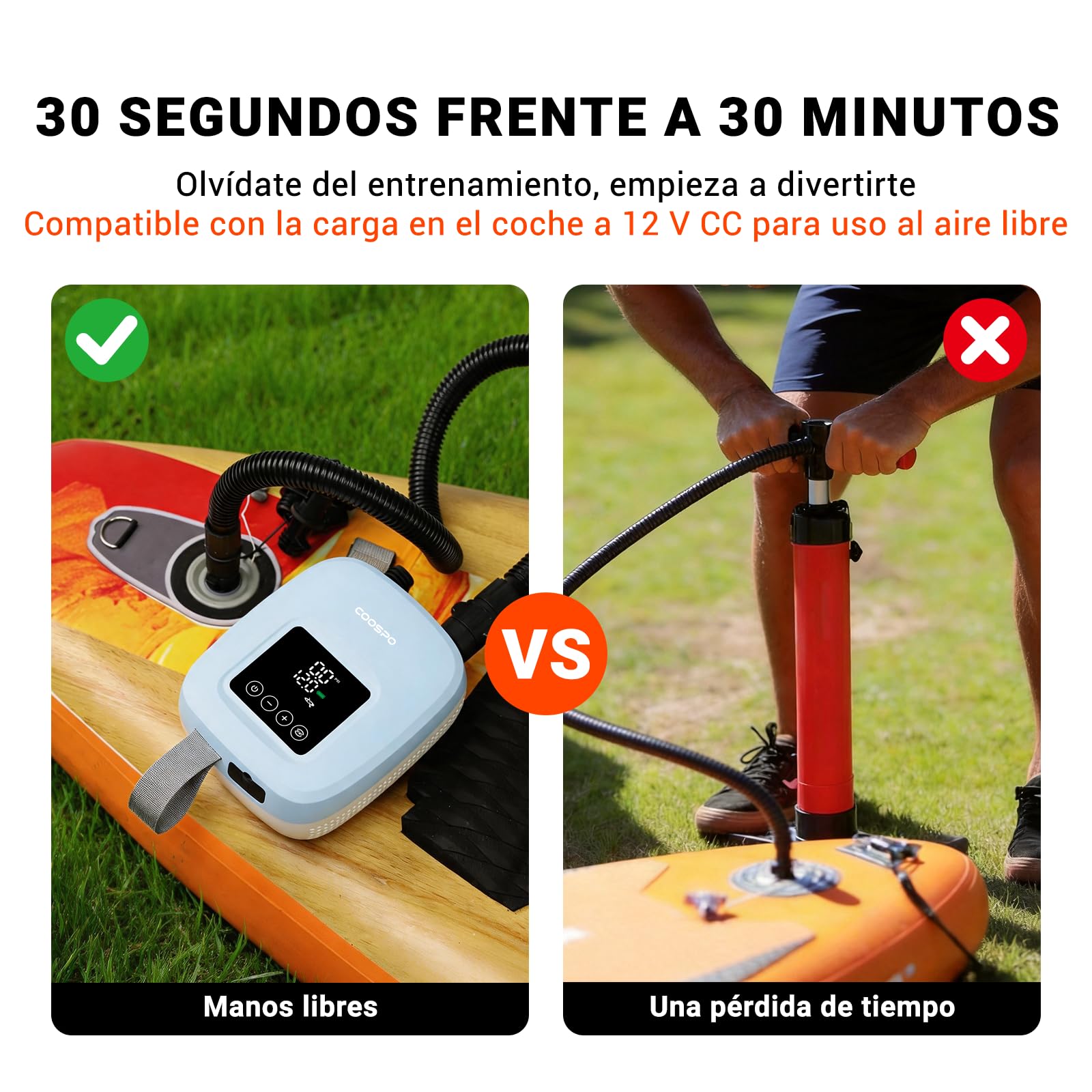 CooSpo Bomba de Aire portátil para Sup inflador eléctrico de Alta presión de 20 PSI batería Recargable de 52.9/44.4 WH Cargador para Coche de 12 V Apto para Kayaks y artículos hinchables