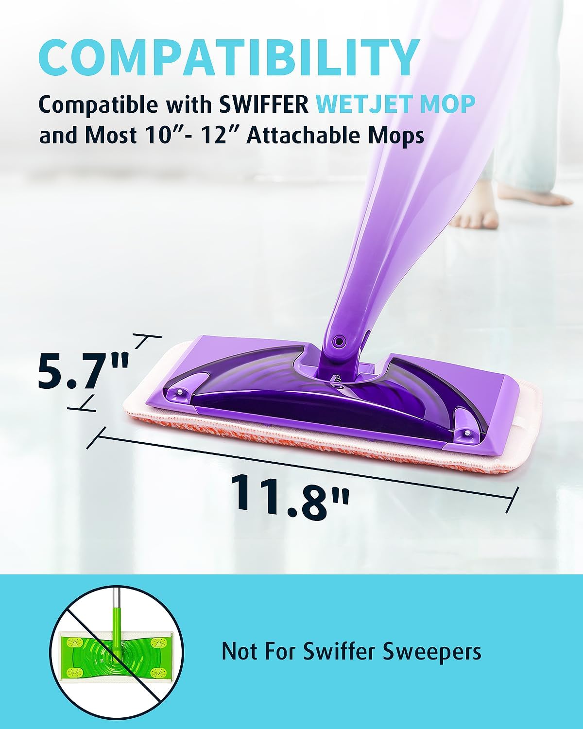 Power Scrubbing Reusable Mop Pads for Swiffer Wet Jet Mops (12 Pack), Wet Jet Refills, Washable Microfiber Mop Pads for Floor Cleaning Wet Dry Use