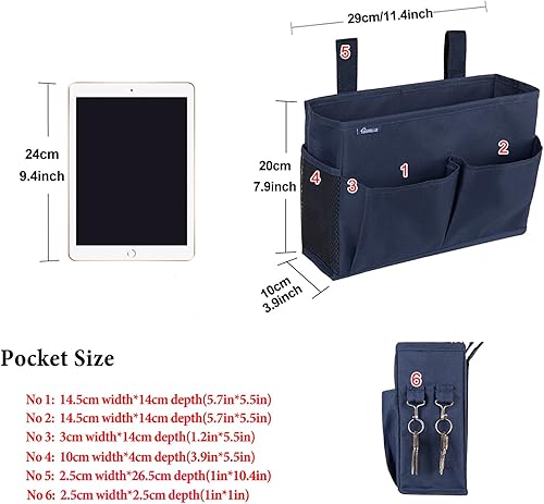 Miniatura 158 de Surblue - Organizador de cama colgante para mesita de noche, bolsa de almacenamiento, bolsillo para literas y camas de hospital, dormitorios Z-Zebra