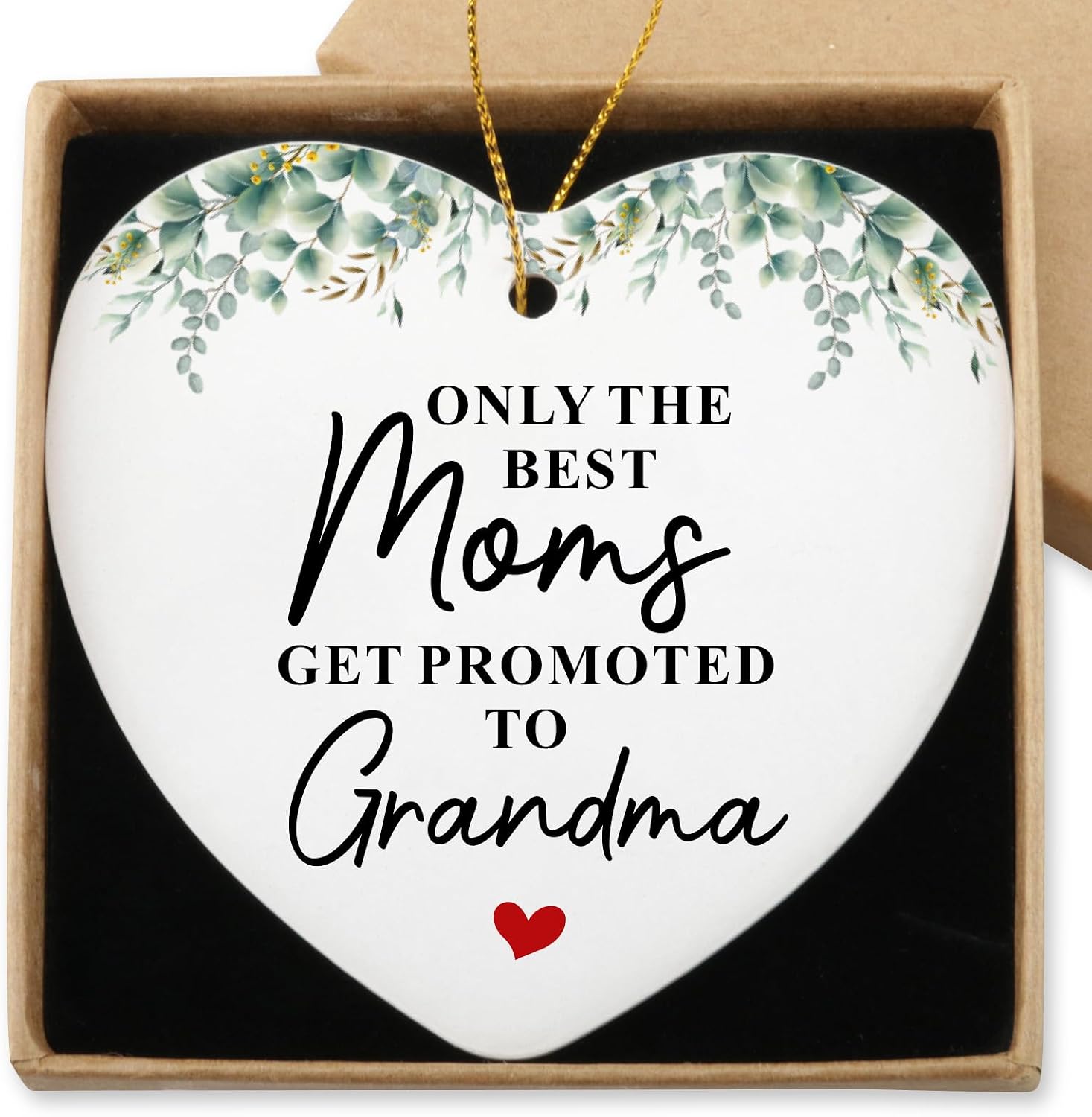 New Grandma Gifts Hanging Ornament Only The Best Moms Get Promoted to Grandma Mothers Day Pregnancy Announcement Gifts First Time Grandmother Gift Christmas Ornament Ceramic Heart Keepsake