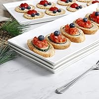 Vista 4 de Sweese Platos de servir blancos, bandejas de porcelana para fiestas, platos rectangulares de 15.5 pulgadas, juego de 4