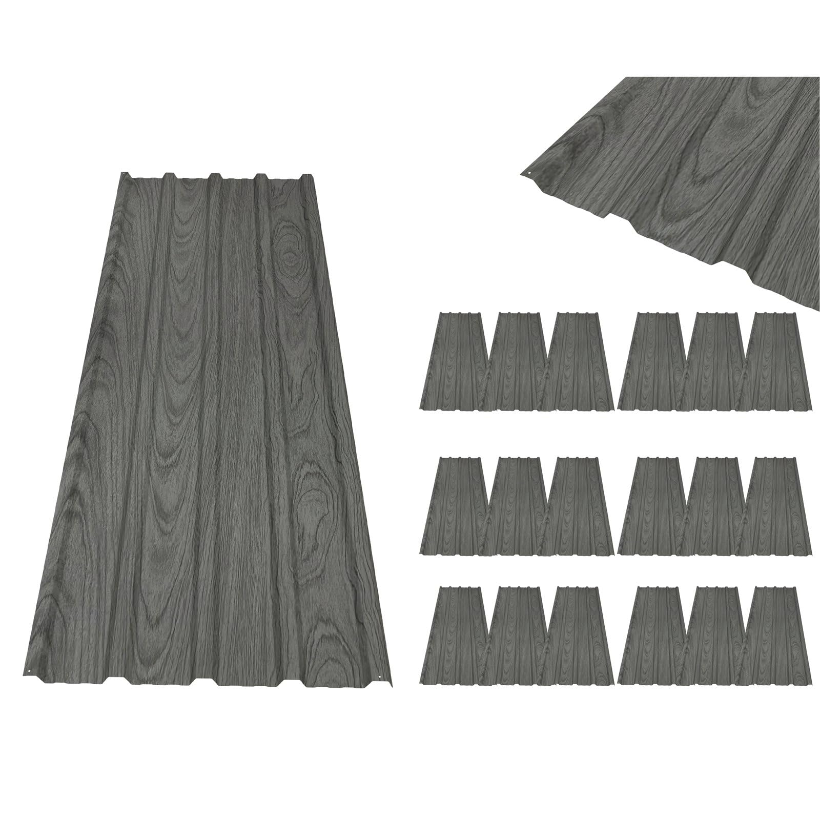 BIRCHTREE 18x Roof Sheets Steel 1290x450mm Corrugated Metal Roofing Panels for Shed Garage Carport Greenhouse, Weather Resistant Roofing Wood Grain Grey
