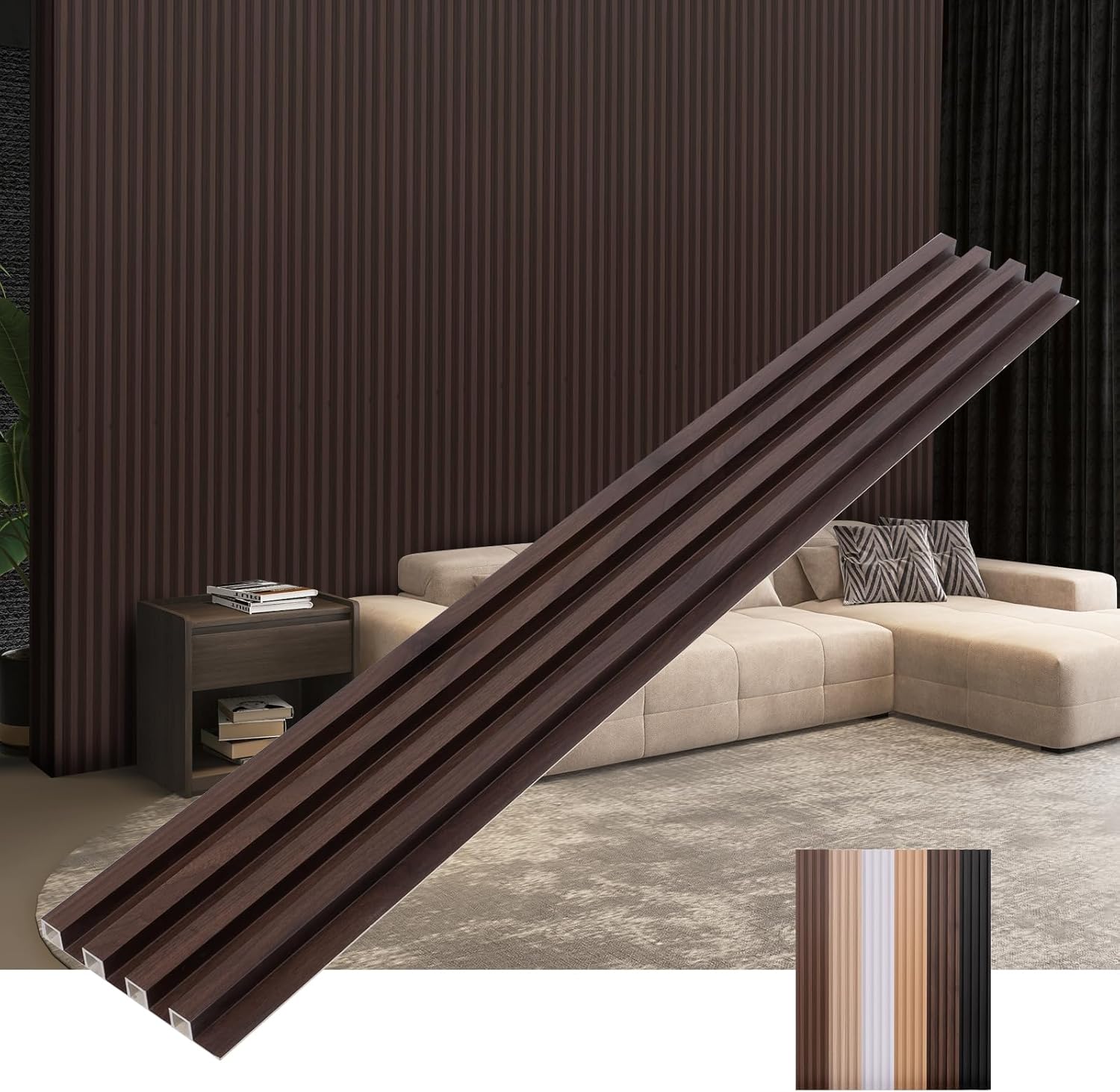 3D Wall Panels for Interior Wall Decor 16 Pack 48"x 6", WPC Black Walnut Accent Wall Panels Decorative Covering Wainscoting Panels, Slat Wall Paneling for Bedroom, TV Wall Decor for Living Room Black Walnut-16Pack