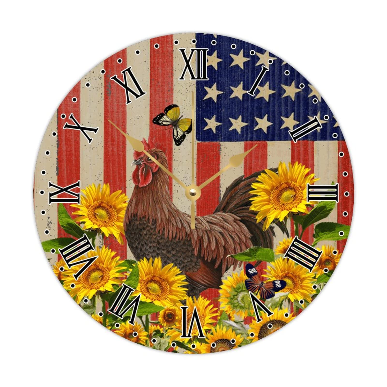 Horloge murale coq vintage en bois cadeau idéal thème animalier et USA 38 cm