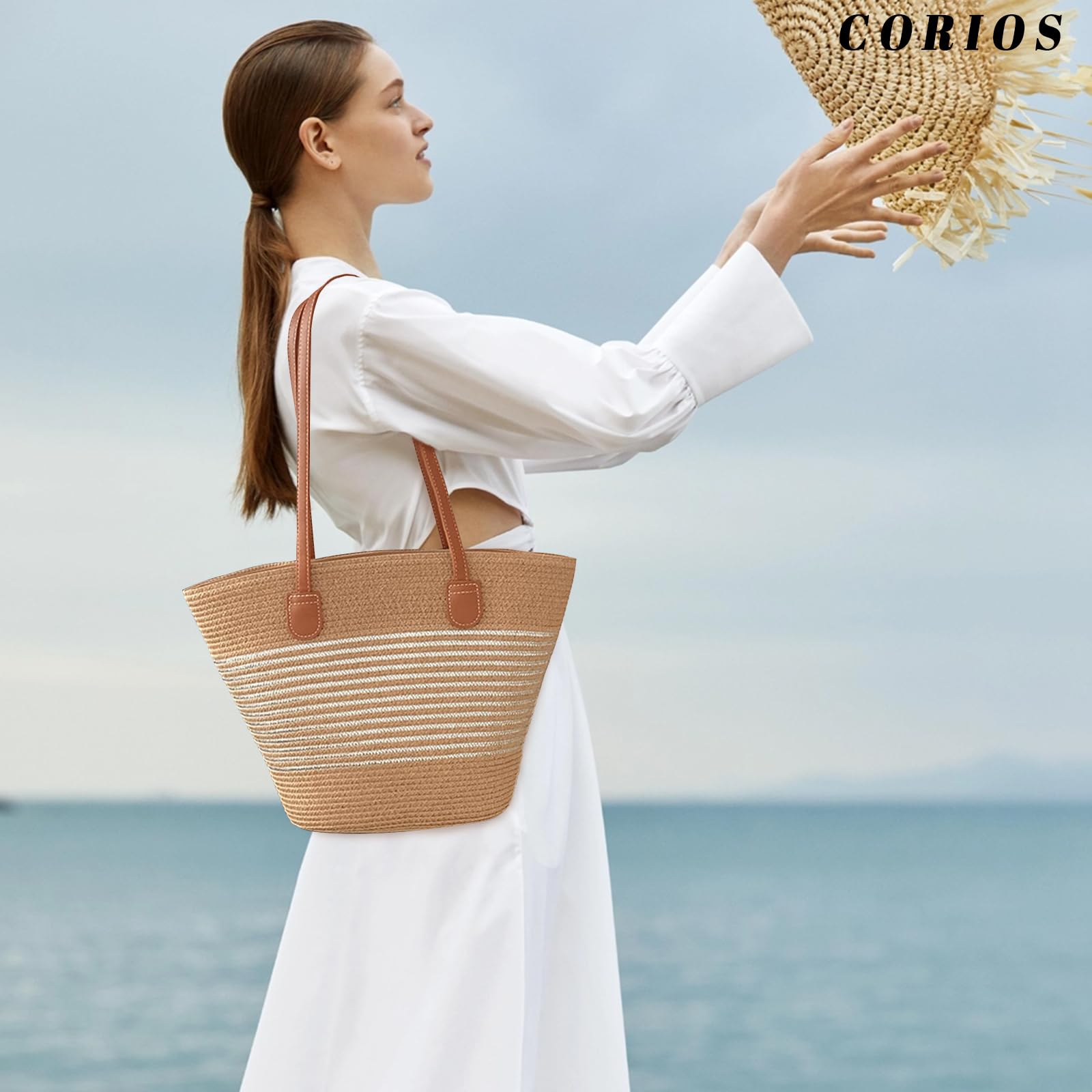 Borsa a Mano in Paglia da Donna Bohemien Borsa a Spalla Borse Tote Tessitura Borsa Spiaggia Intrecciata Borsa a Tracolla Retrò Busta Borsa Tote per Viaggi Data e Vacanz Argento