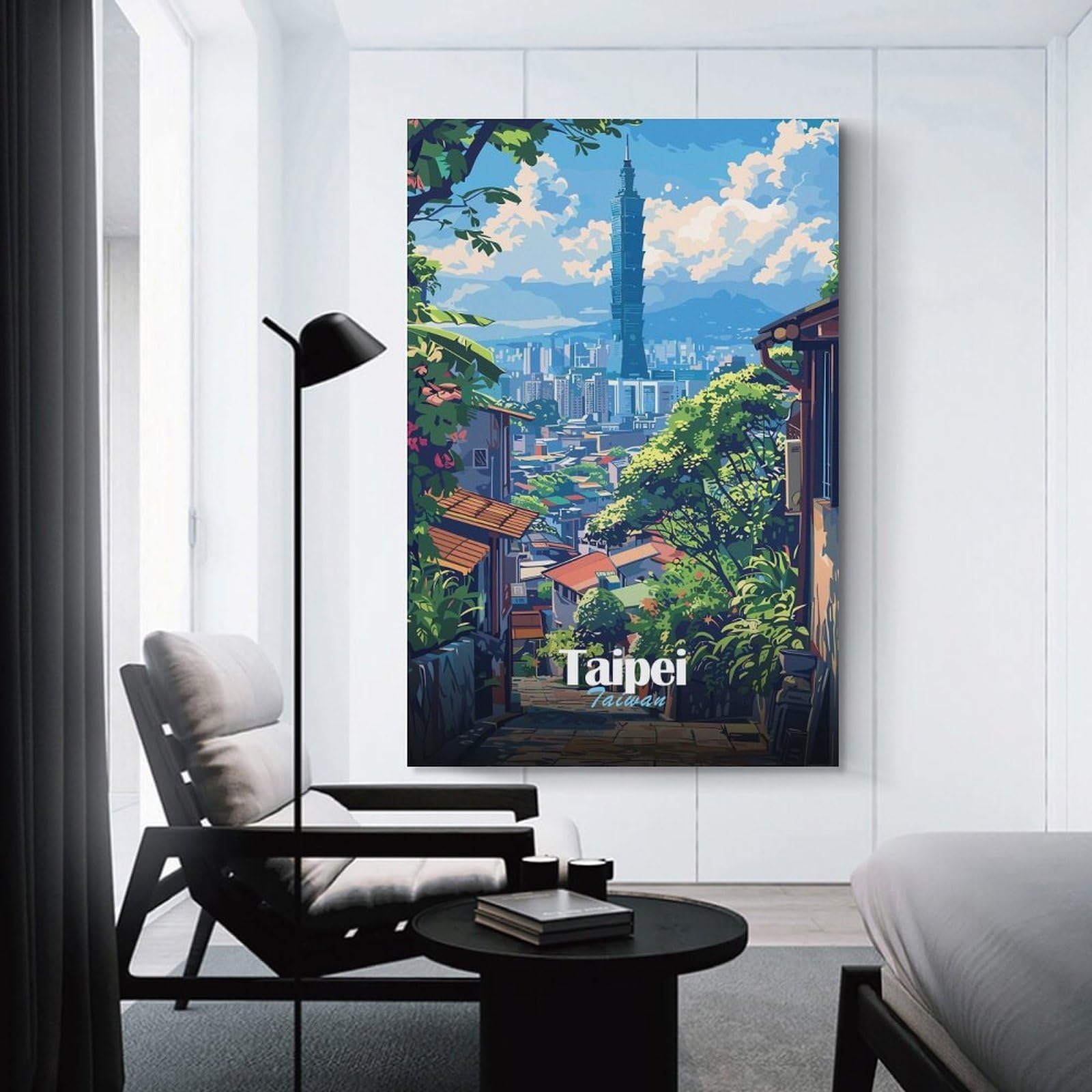 Junmoney Wall Picture Print Taipei Cityscape, 24x36inch(60x90cm), for Entrance Walls, Hall Decor Or Foyers, A Neat Decor Update for Hallways