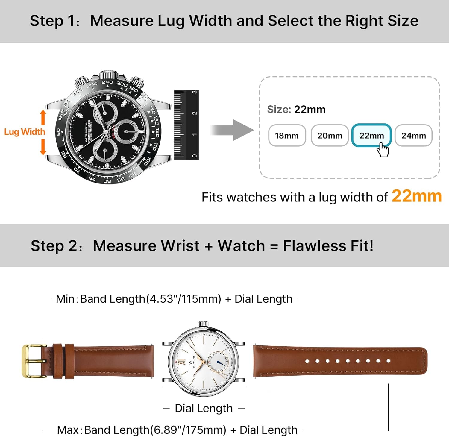 Fullmosa 18mm 20mm 22mm 24mm Leather Watch Bands Quick Release Watch Strap for Men Women, 2 Pack Soft Replacement Strap Wristband with Stainless Steel Buckle,22mm Toffee Brown&gold/Black&Black
