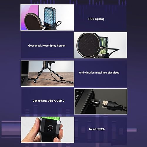 Miniatura 8 de Micrófono USB para juegos, micrófono de condensador de podcast con brazo de brazo, micrófono de computadora de PC de recolección cardioide con