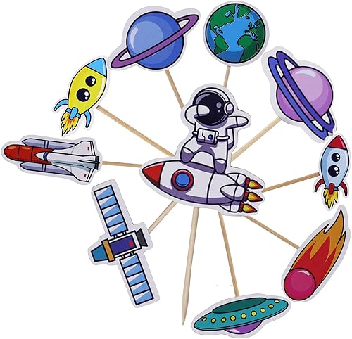 Miniatura 1 de Confetti! 24 piezas de decoración para cupcakes del espacio exterior, suministros de fiesta de planeta, decoraciones de cumpleaños, cohete