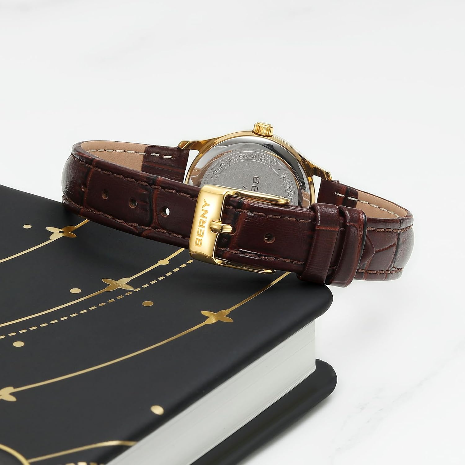 BERNY Dainty Gold Watches for Women Small Women's Leather Wrist Watch Vintage Easy Reader Watch - Image 5