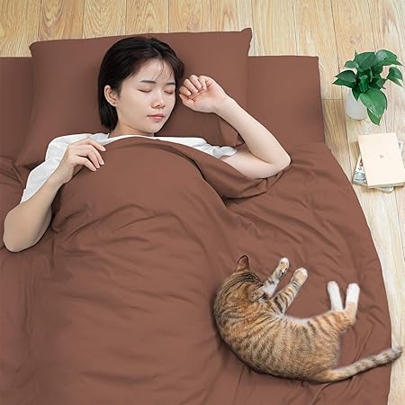 Amazon Bedstory 布団カバー セミダブル 4点セット ブラウン 和式寝具カバーセット布団用 無地 おしゃれ 四季適用 洗い替え速乾タイプ ピーチスキン加工 安い 防ダニ 抗菌防臭 高密度 ファスナー付き 寝具カバーセット オンライン通販