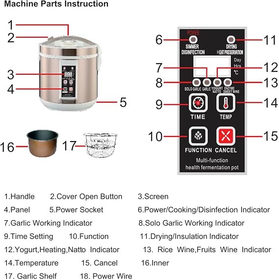 5L Intelligent Electric Fermenter Pot,Black Garlic Fermenter, Automatic Fermented Black Garlic, Multi-Functional Fermenter Pot,for Black Garlic, Yogurt, Natto, Sweet Rice