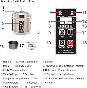 5L Intelligent Electric Fermenter Pot,Black Garlic Fermenter, Automatic Fermented Black Garlic, Multi-Functional Fermenter Pot,for Black Garlic, Yogurt, Natto, Sweet Rice