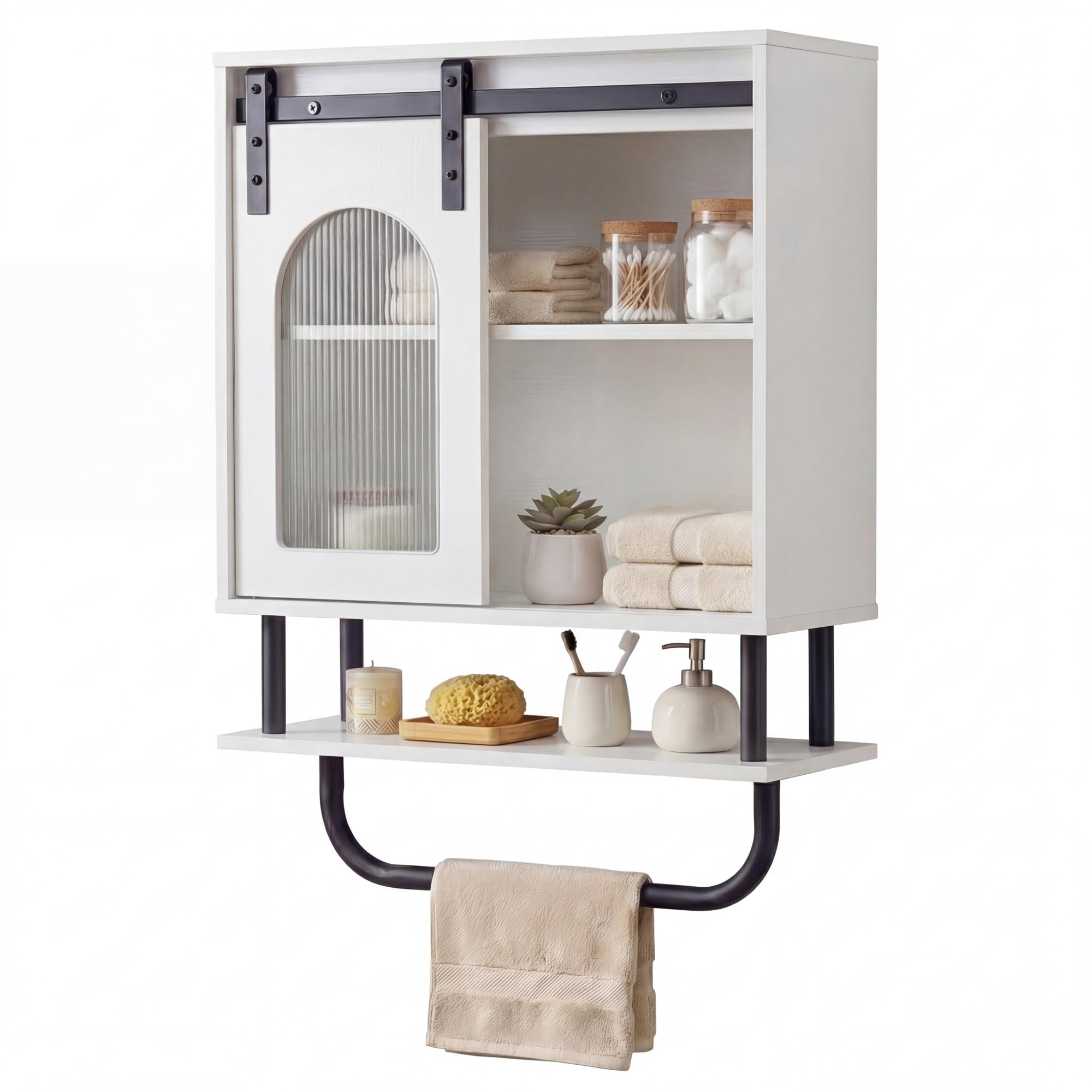 LIFEZEAL Armoire Murale de Salle de Bain, Armoire avec Porte-Serviettes et Compartiment Ouvert, Meuble Suspendu pour Salle de Bain, Cuisine, Salon, 50 x 20 x 70 cm (Blanc3)