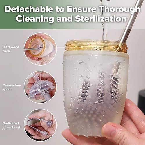 Miniatura 7 de haakaa Vaso con popote con peso para niños de 6 meses en adelante, taza de silicona con popote para bebé, taza de entrenamiento con cepillo para