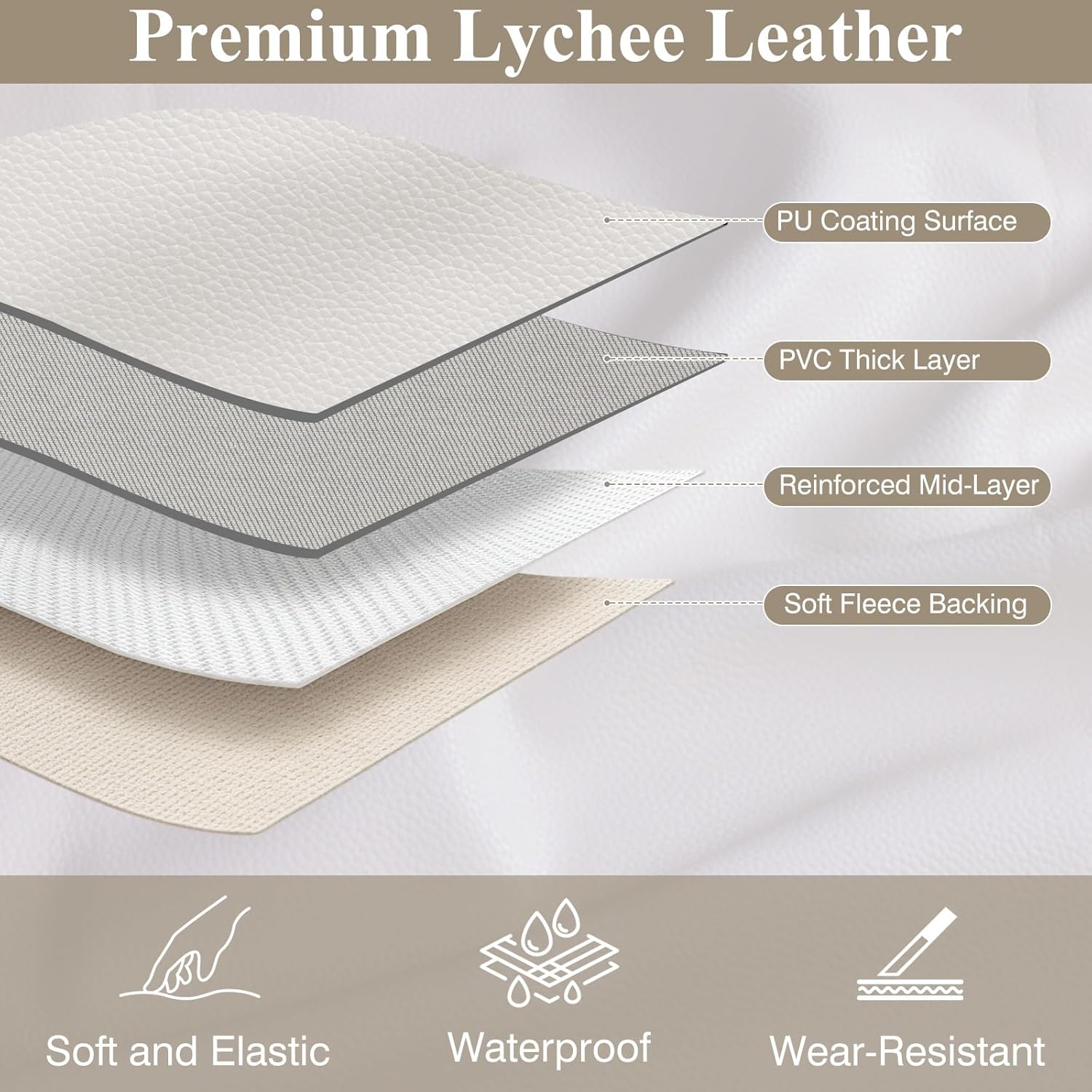 Faux Leather Fabric, 55" W 1.15MM Thicken Marine Vinyl Upholstery Fabric by The Yard Soft Durable Synthetic PU Leather Material for Upholstery Sofa Bags Chairs Sewings DIY Crafts, 3 Yards White