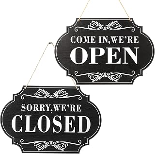 Open and Closed Business Signs Reversible Store Hanging Sign White Black Vintage Open Closed Signs for Business Sided Wooden Opens Sign with Rope for Restaurants Bars Shops Door Window 12 x 8 Inch