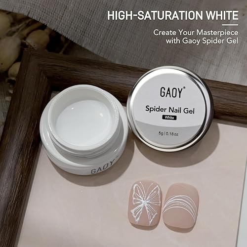 Miniatura 4 de GAOY Gel de araña para arte de uñas, esmalte de gel elástico blanco para diseño de línea de pintura, sin limpiar con luz UV
