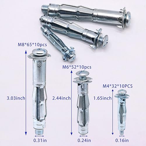 Miniatura 2 de BENLIUDH Anclajes de Pared Huecos con Tornillos de Servicio Pesado, Pernos Molly de Acero al Carbono Galvanizado en Zinc Anclajes de Pared para