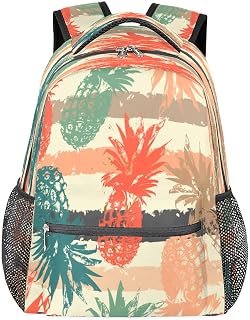 Mochilas escolares leves para meninos e meninas adolescentes abacaxi padrão listrado colorido à prova d'água 16 polegadas mochilas para laptop de viagem casual mochila adequada para homens e mulheres trabalho viagens caminhadas acampamento, Multicor, Medium