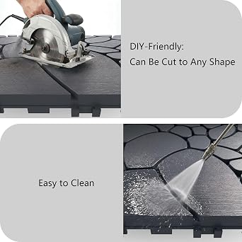 9 Pcs(30x30 cm) Interlocking Deck Tiles,Plastic Outdoor Flooring for Patio, Garden & Balcony,Waterproof & All-Weather, Anti-Slip Surface (Dark Gray STW-9 Pcs (0.81m²))