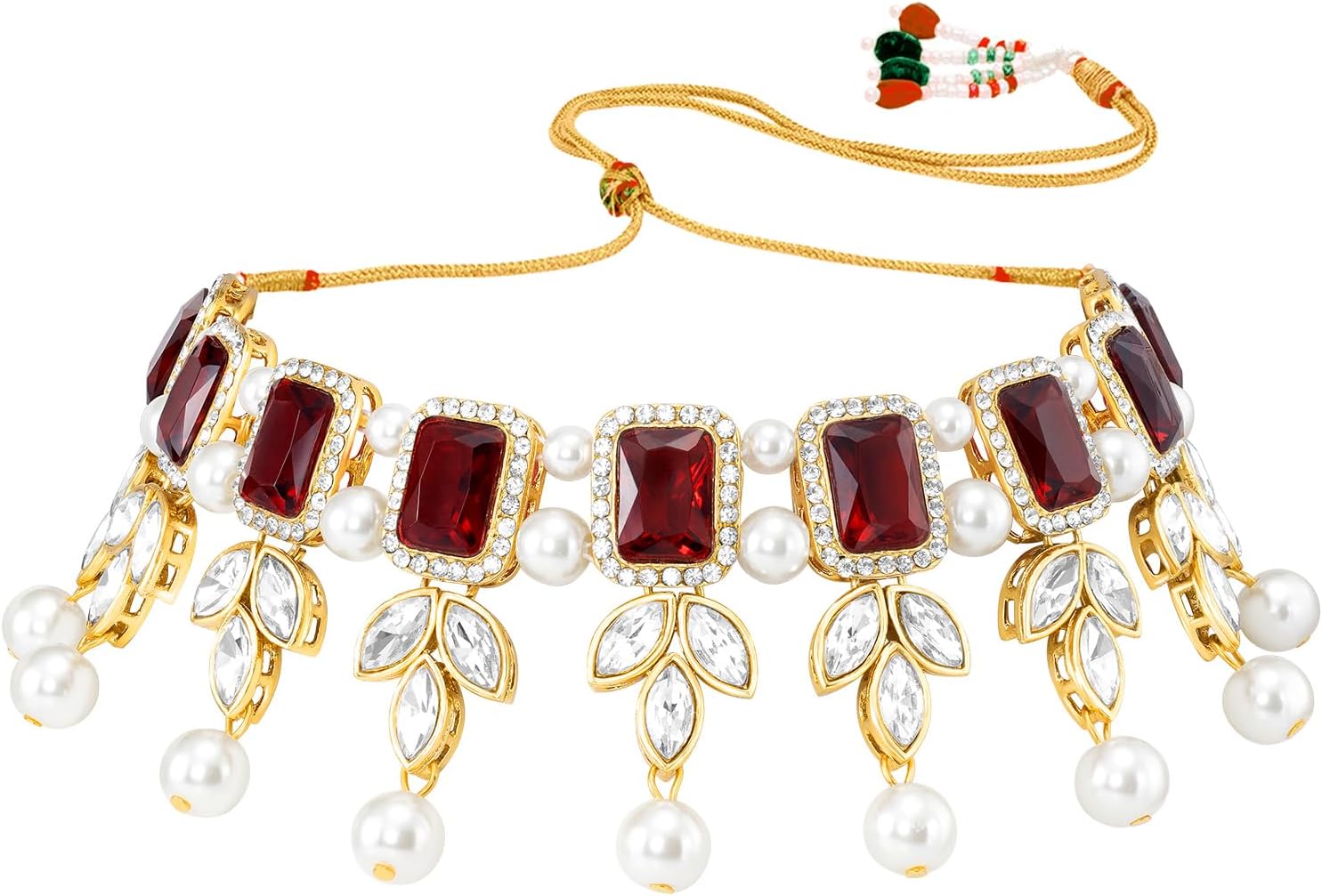 Aheli Kundan Beads Choker Necklace & Dangle Earrings Set Ethnic Traditional Bharatanatyam jewellery set Gift for Women - Image 2