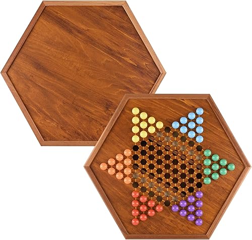 Miniatura 1 de Juego de damas chinas de 15 pulgadas, tablero de juego de damas chinas de madera con cajón de almacenamiento  72 canicas acrílicas de 0.630 in, 6