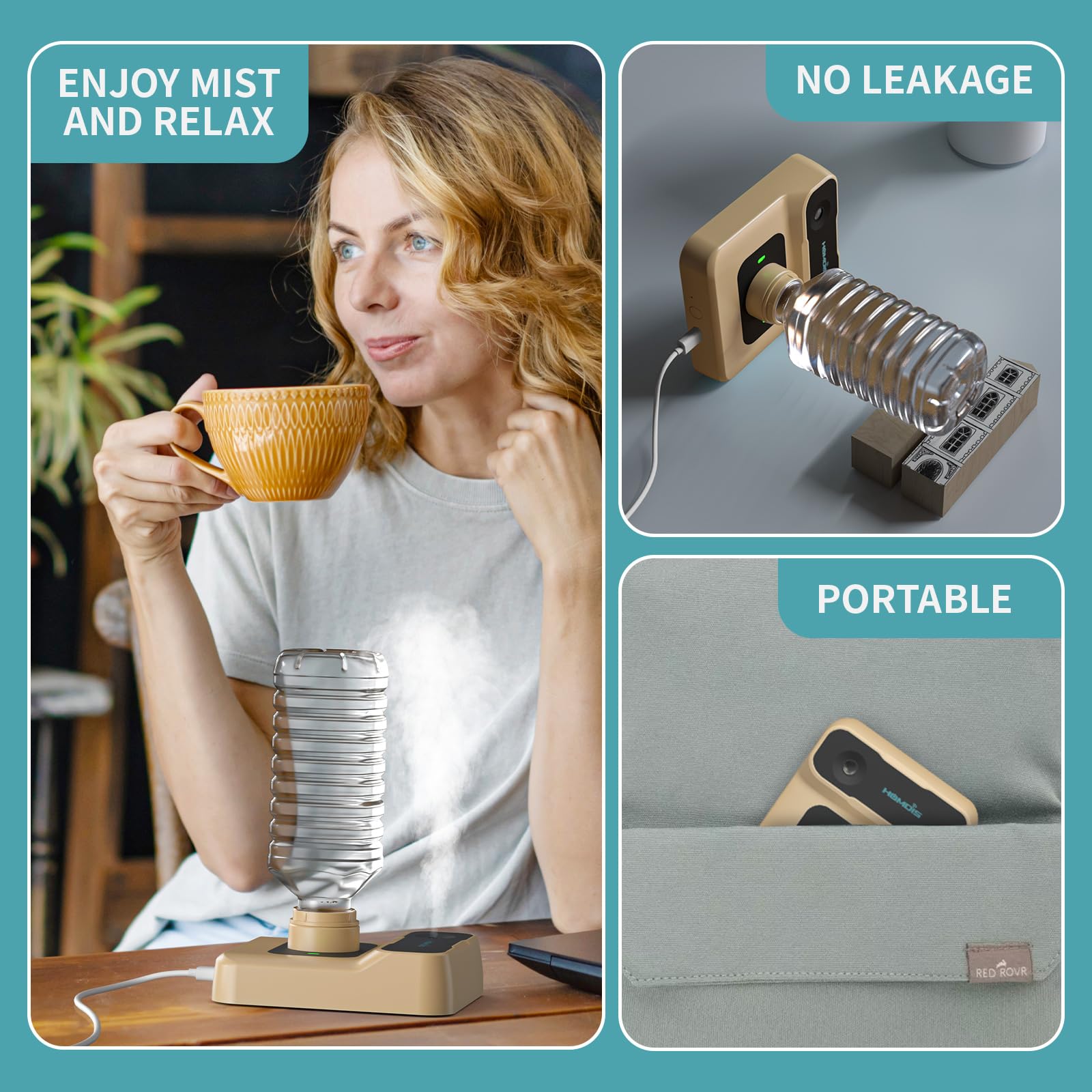 Humidificateurs portables pour voyage, petit humidificateur avec arrêt automatique, veilleuse et sac de rangement pour hôtel, chambre à coucher ou bureau, humidificateur de plantes d'intérieur