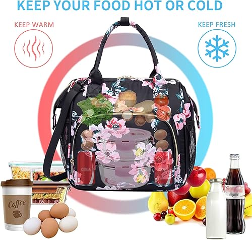 Vista 4 de MCBD Lonchera térmica para mujer, bolsa grande de 3 vías de transporte, mochila enfriadora reutilizable a prueba de fugas con correa ajustable
