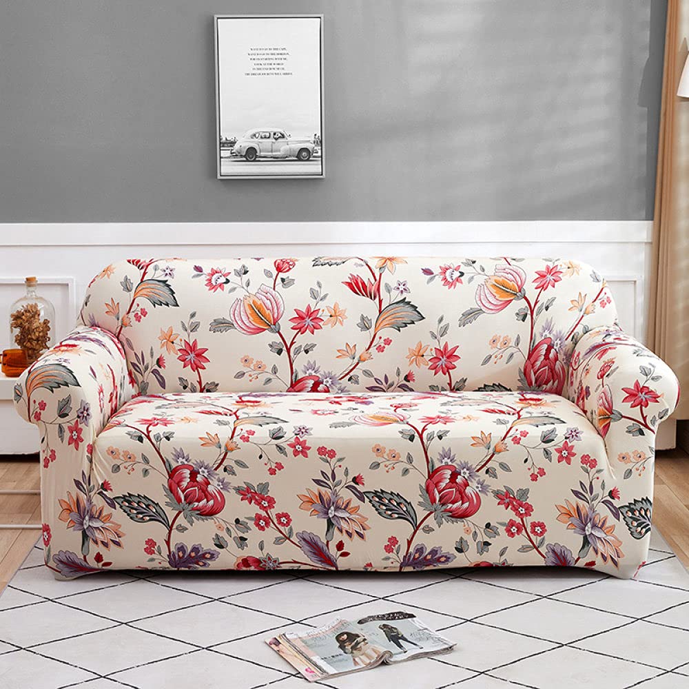 Housse de canapé extensible 4 places à motif fleuri chic