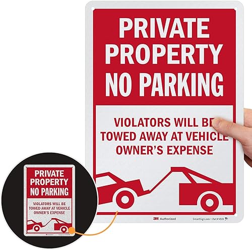 Miniatura 2 de SmartSign Letrero de metal con texto en inglés "Private Property No Parking - Vehicles Towed At Owner's Expense", aluminio de 40 mil, material