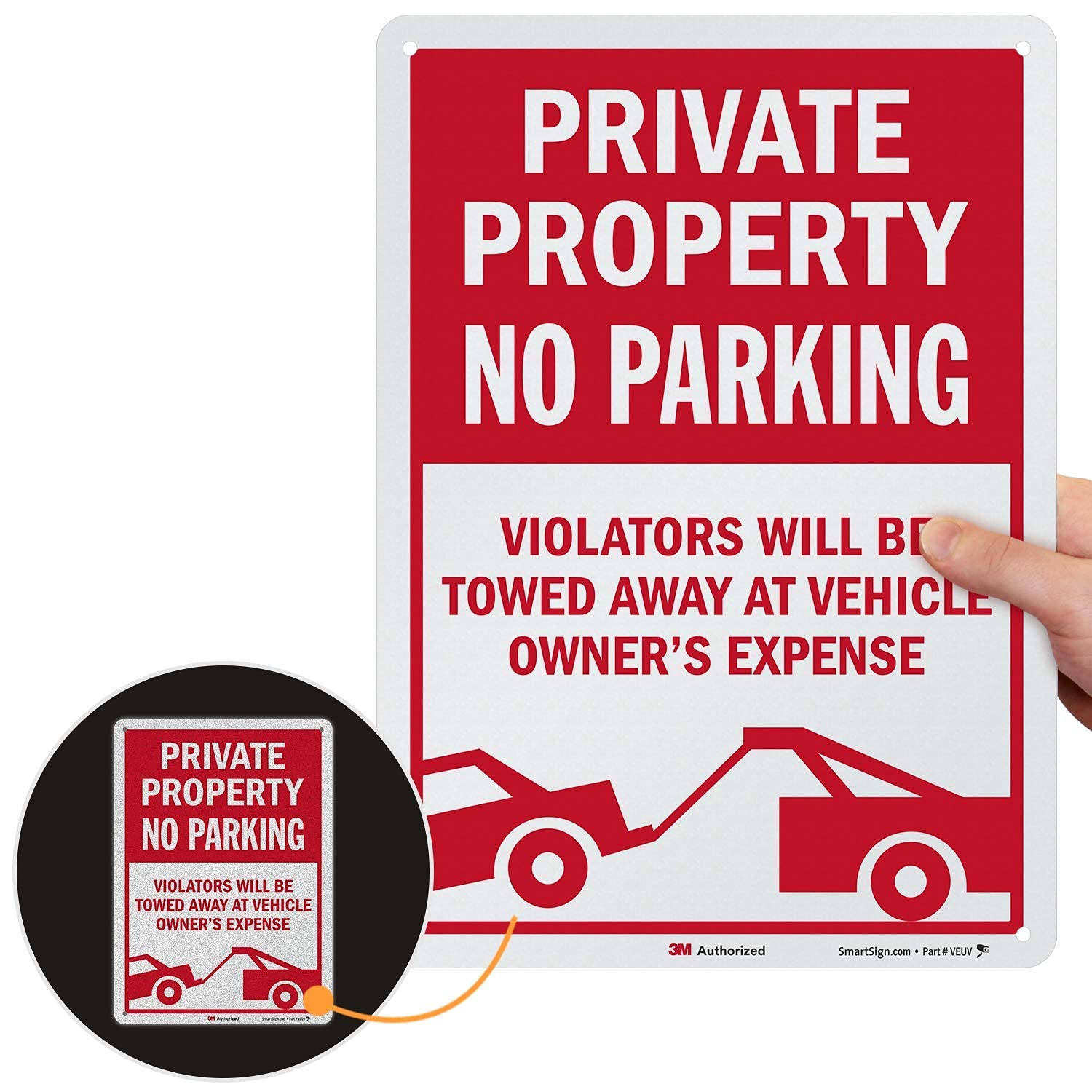 SmartSign 14 x 10 inch “Private Property No Parking - Vehicles Towed At Owner's Expense” Metal Sign, 40 mil Aluminum, Engineer Grade Reflective Material, Red and White, Made in USA
