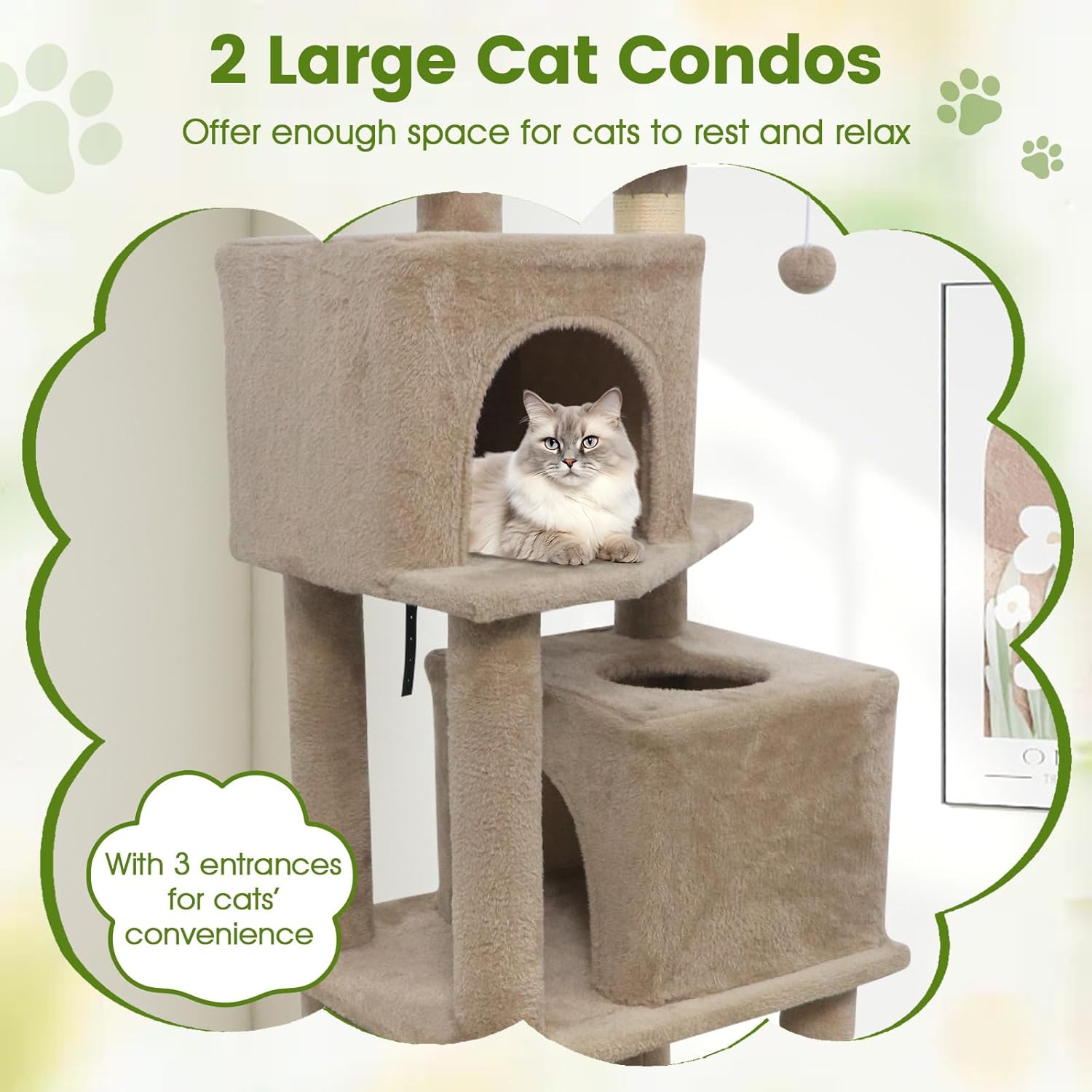 PETSITE 57-inch Modern Cat Tree, Multi-Level Cat Tower with 2 Comfy Condos, Sisal Scratching Posts, Plush Top Perch, Snug Hammock, and Dangling Balls, Ideal for Indoor Cats and Kittens (Coffee)