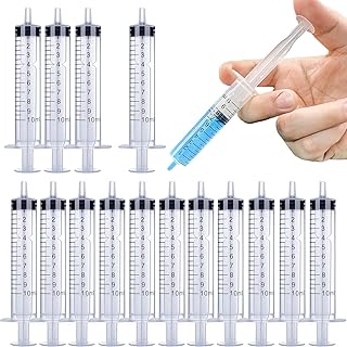 20 Packs Plastic Syringe, 10 ml Individually Sealed with Cap, Measurement, for Scientific Labs, Home Care, Measuring Liquids, Feeding Pets, DIY Lip Gloss, Oil or Glue Applicator, Art Painting