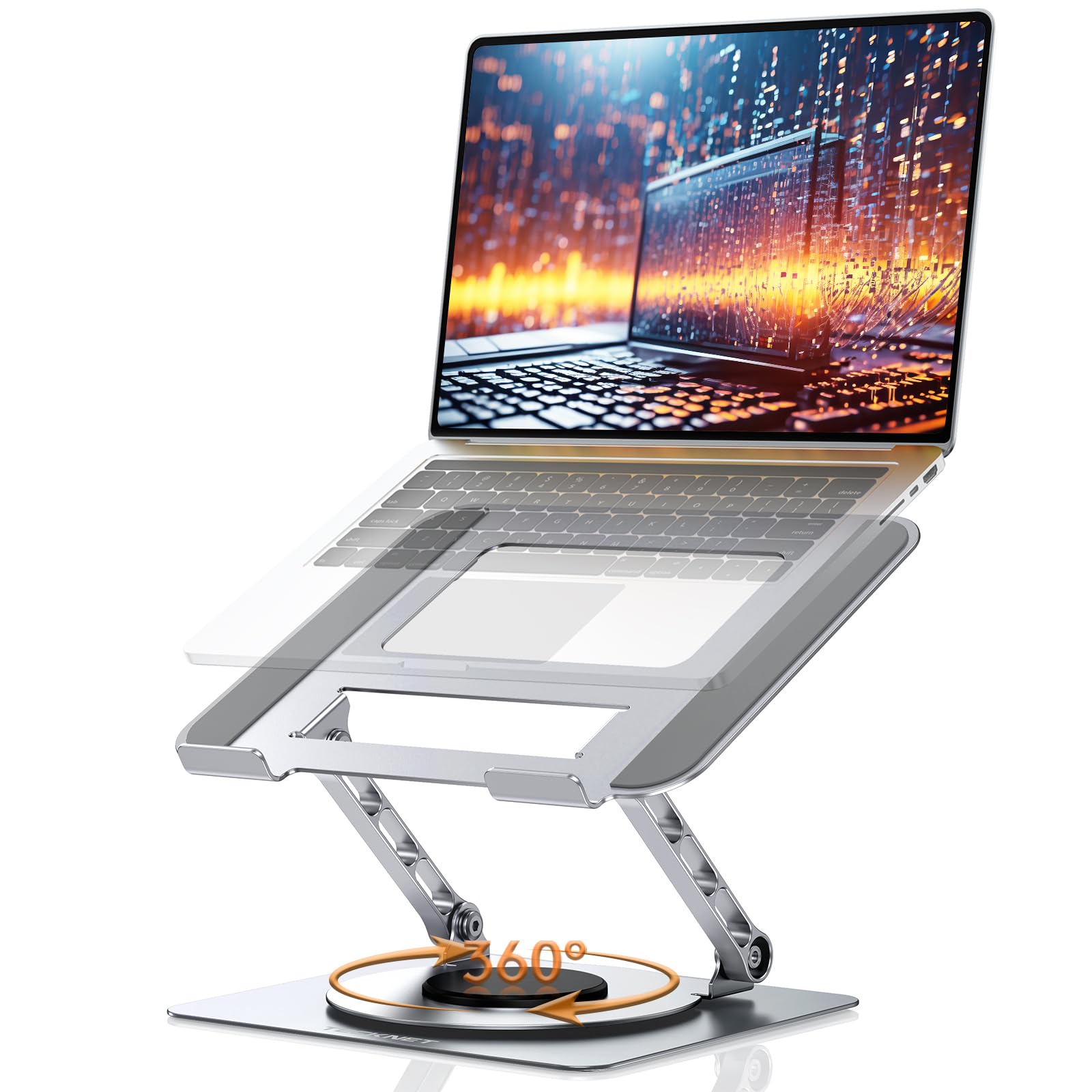 TECKNET Laptop Stand for Desk 360 Rotating Base Ergonomic Foldable Computer Stand for Laptop Riser Height Adjustable Compatible