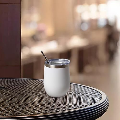 Miniatura 6 de Vaso de vino aislado de 12 oz con tapa y pajita, vaso de vino de acero inoxidable sin tallo de doble pared al vacío, vaso a granel para café,