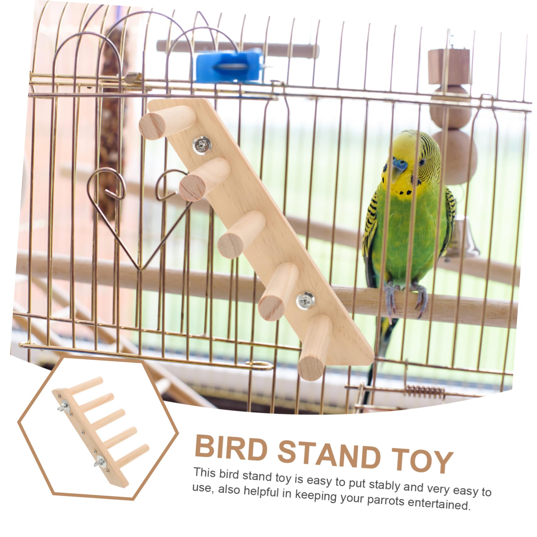 FONDOTIN Parrot Perch Stand Bird Climbing Ladder Parakeet Cage Toy Wooden Bird Toy