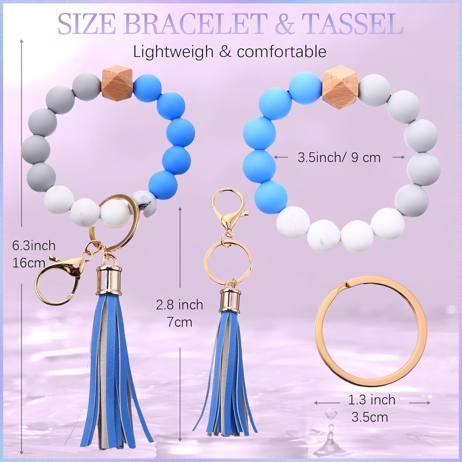 Misdary 15 Pcs Silicone Beaded Key Ring Bracelet for Women Portable Car Key Keychain Wristlet Holder with Tassel Bangle Chain